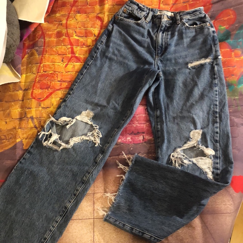 Women’s Garage Denim Blue Ripped Wide Leg Jeans